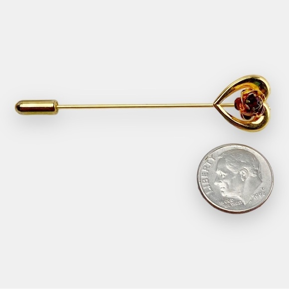 Heart Hat Pin with Red Stone​ - Picture 4 of 7